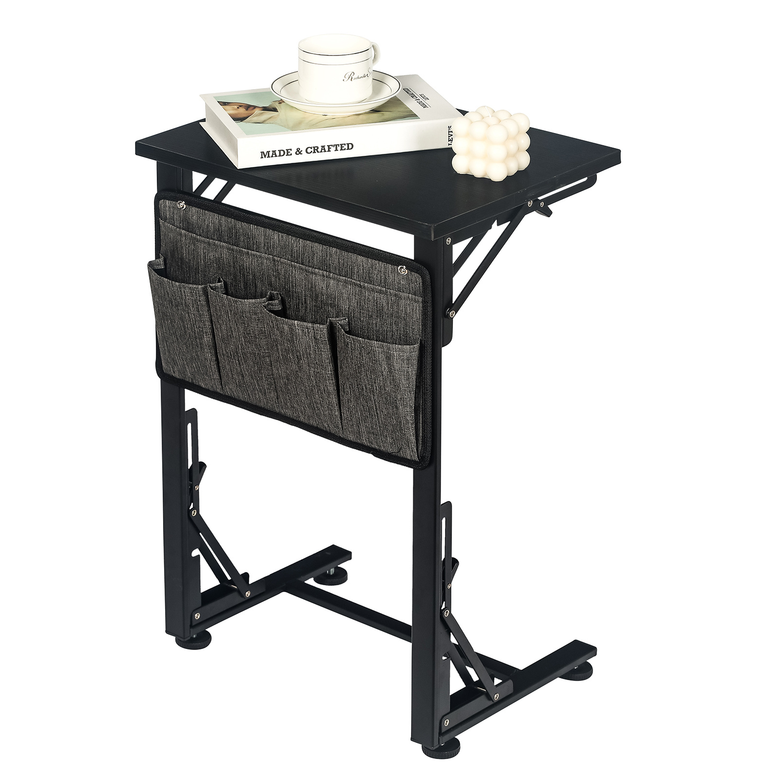TEMU Table d'appoint pliante de C avec sac de rangement, table d'appoint de canapé à cadre métallique pour salon et chambre, encombrante