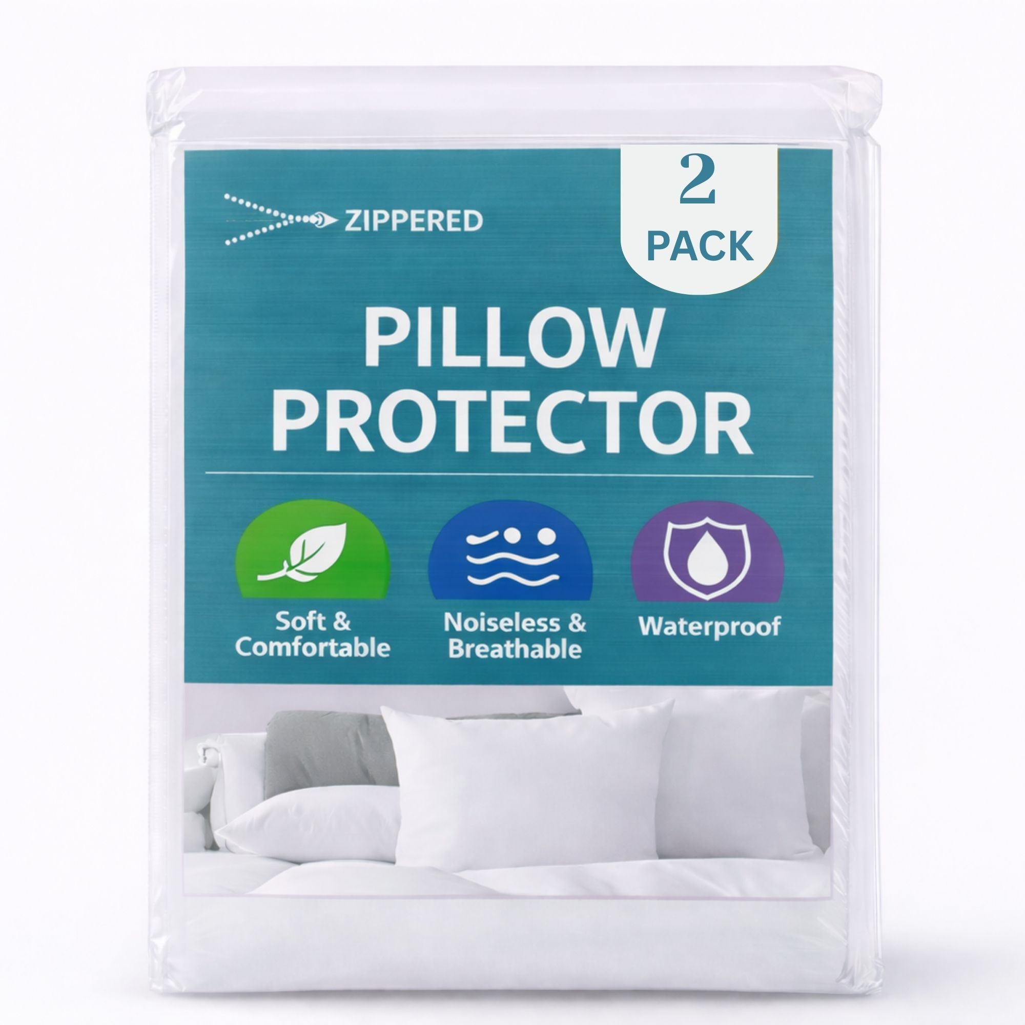 TEMU Hotel-quality Waterproof Pillow (2pcs) – Durable Tpu Lined Zipper Pillow Protectors, Quiet Breathable Fabric For Standard, Queen Or King Bed