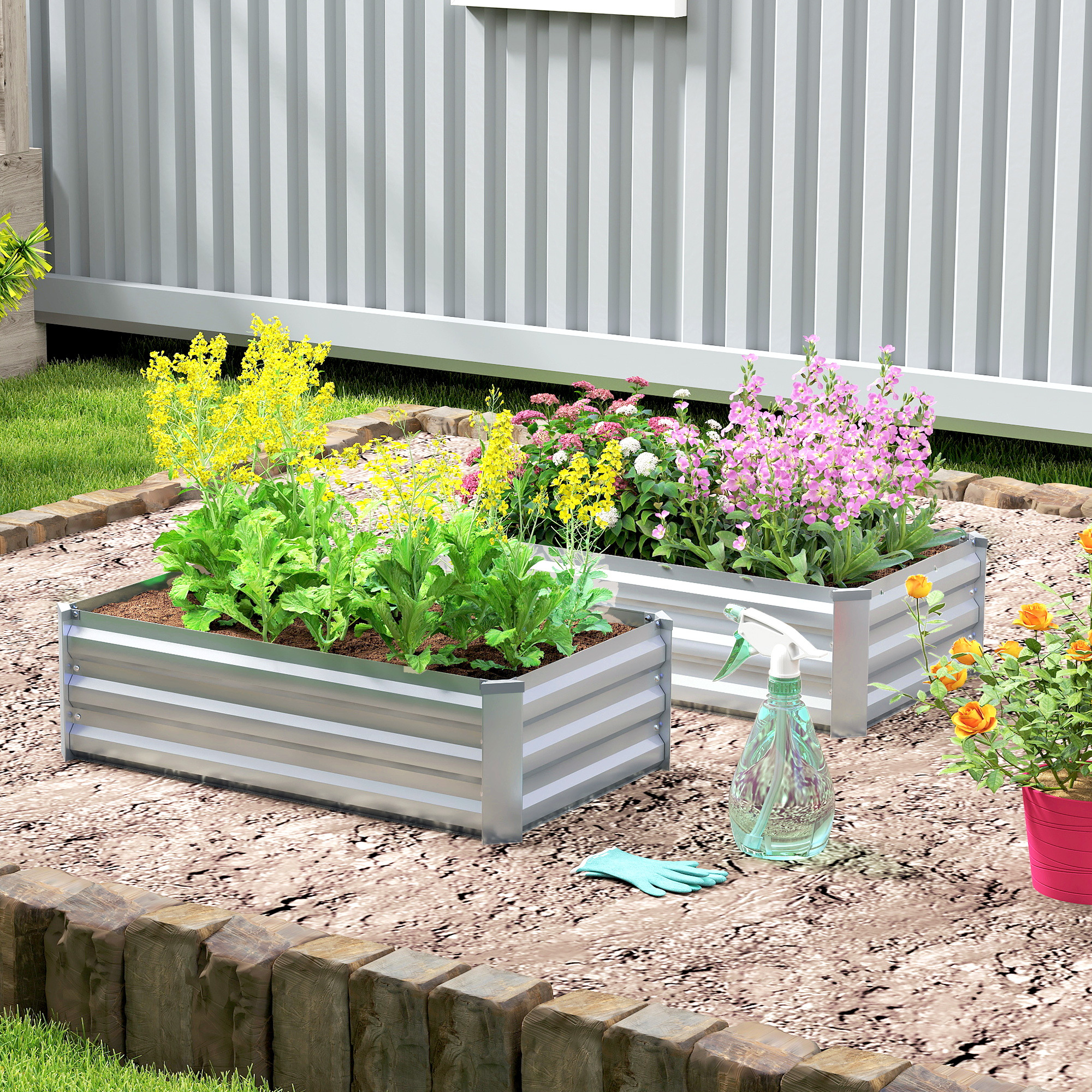 TEMU 39" " x 12" 2 Pièces Jardinières surélevées, Bac de plantation avec cadre en acier galvanisé, Facile à assembler pour fleurs, herbes et légumes,