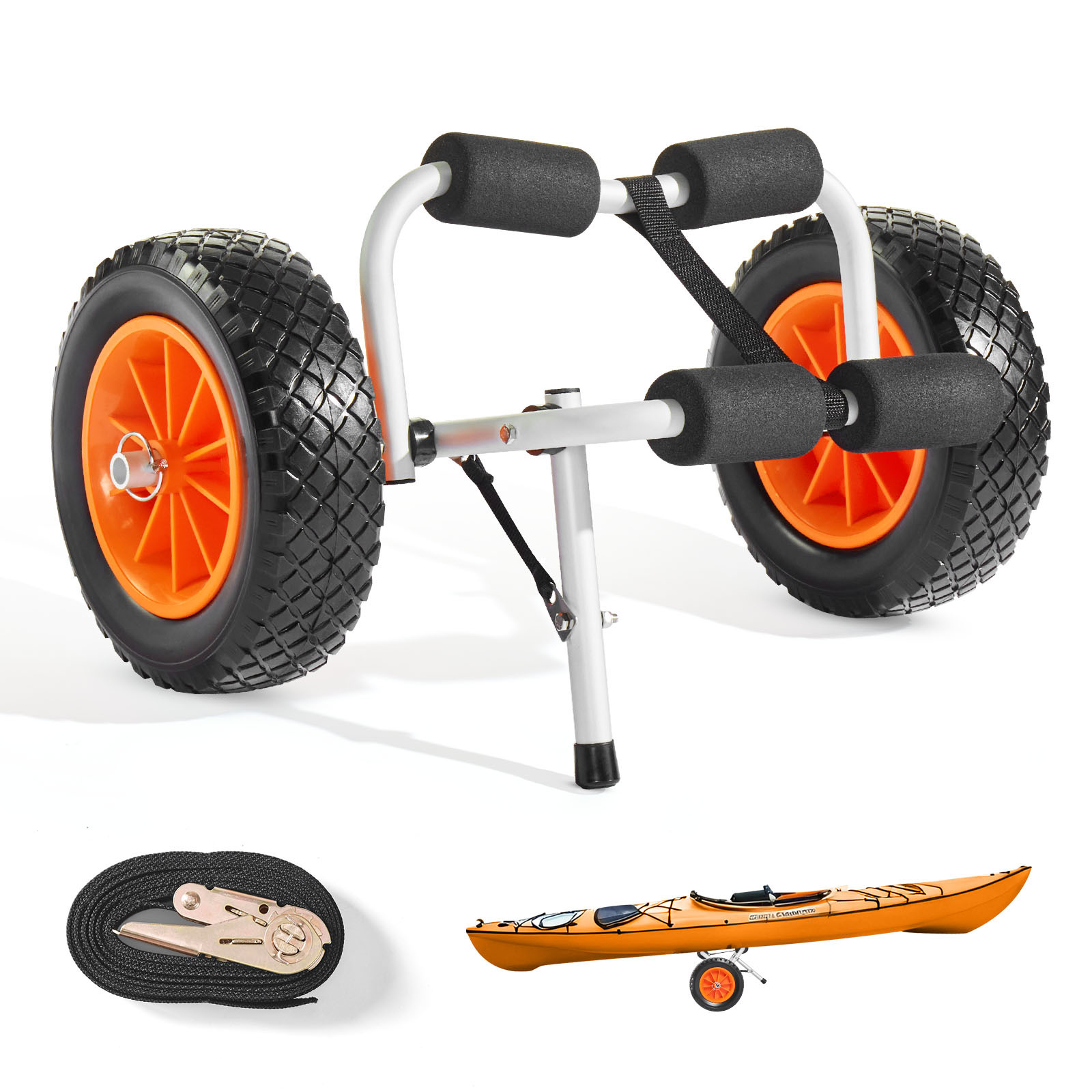 TEMU Chariot pour Kayak VEVOR, Capacité de Charge 90 kg, Chariot Pliable pour Kayak avec Pneus en Caoutchouc Solide de 25,4 cm & 1 Sangle à Cliquet,
