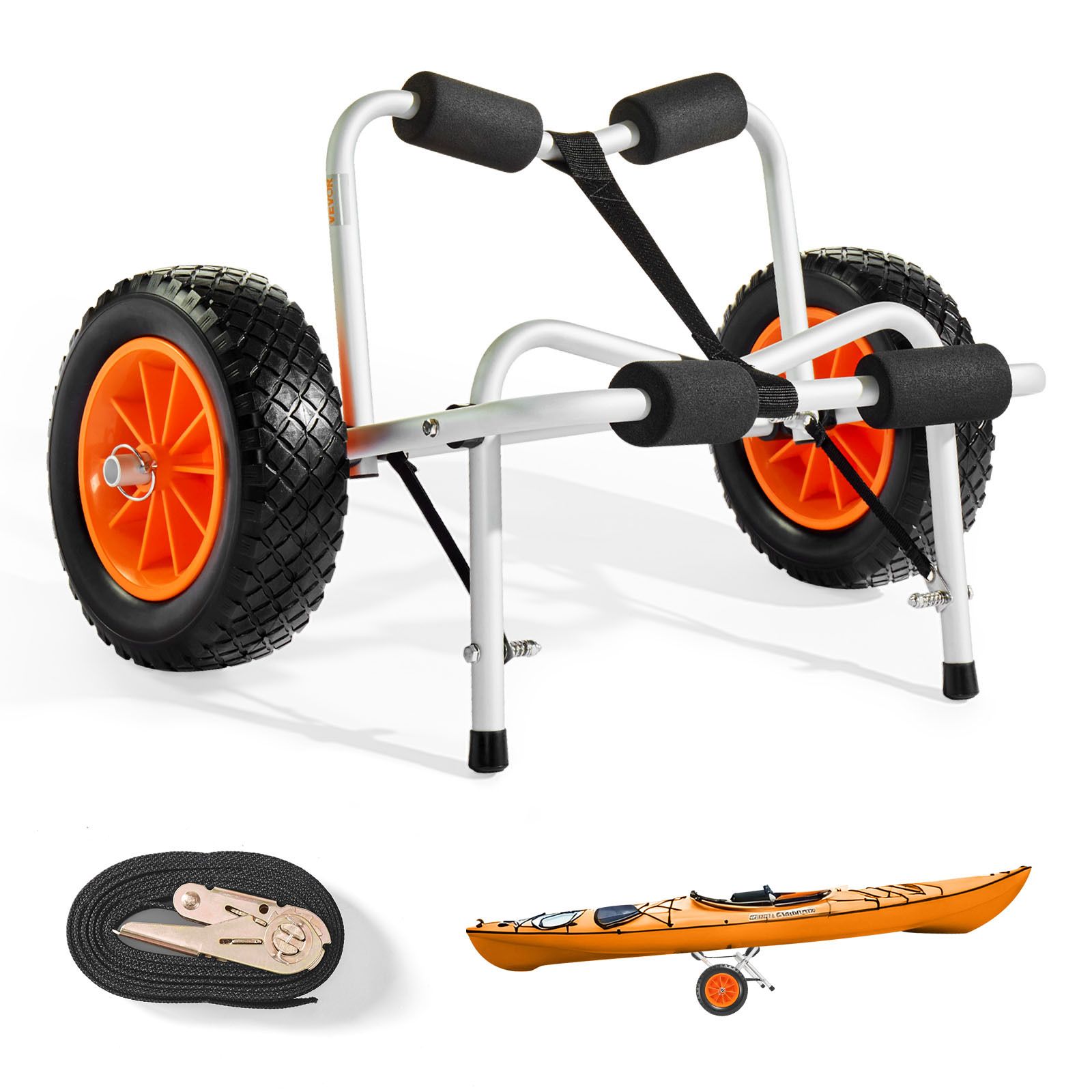 TEMU Chariot pour Kayak VEVOR, Capacité de Charge de 113,4 kg, Chariot Pliable pour Kayak avec Pneus en Caoutchouc Solide de 25,4 cm & 1 Sangle à
