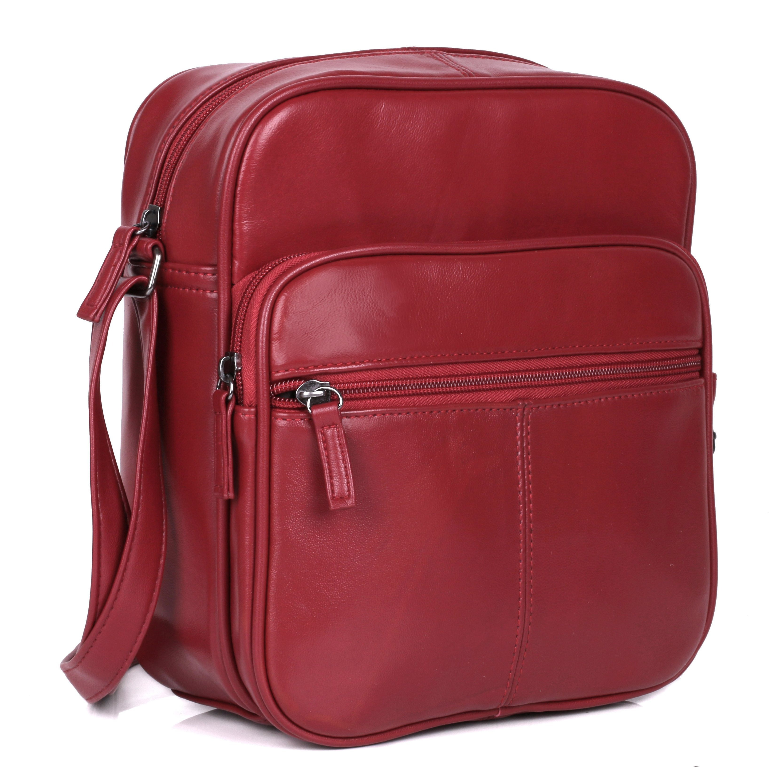 TEMU Sac messager en cuir Karla - Sac bandoulière avec poches multiples zippées, bandoulière réglable, sac organisateur en cuir souple pour usage