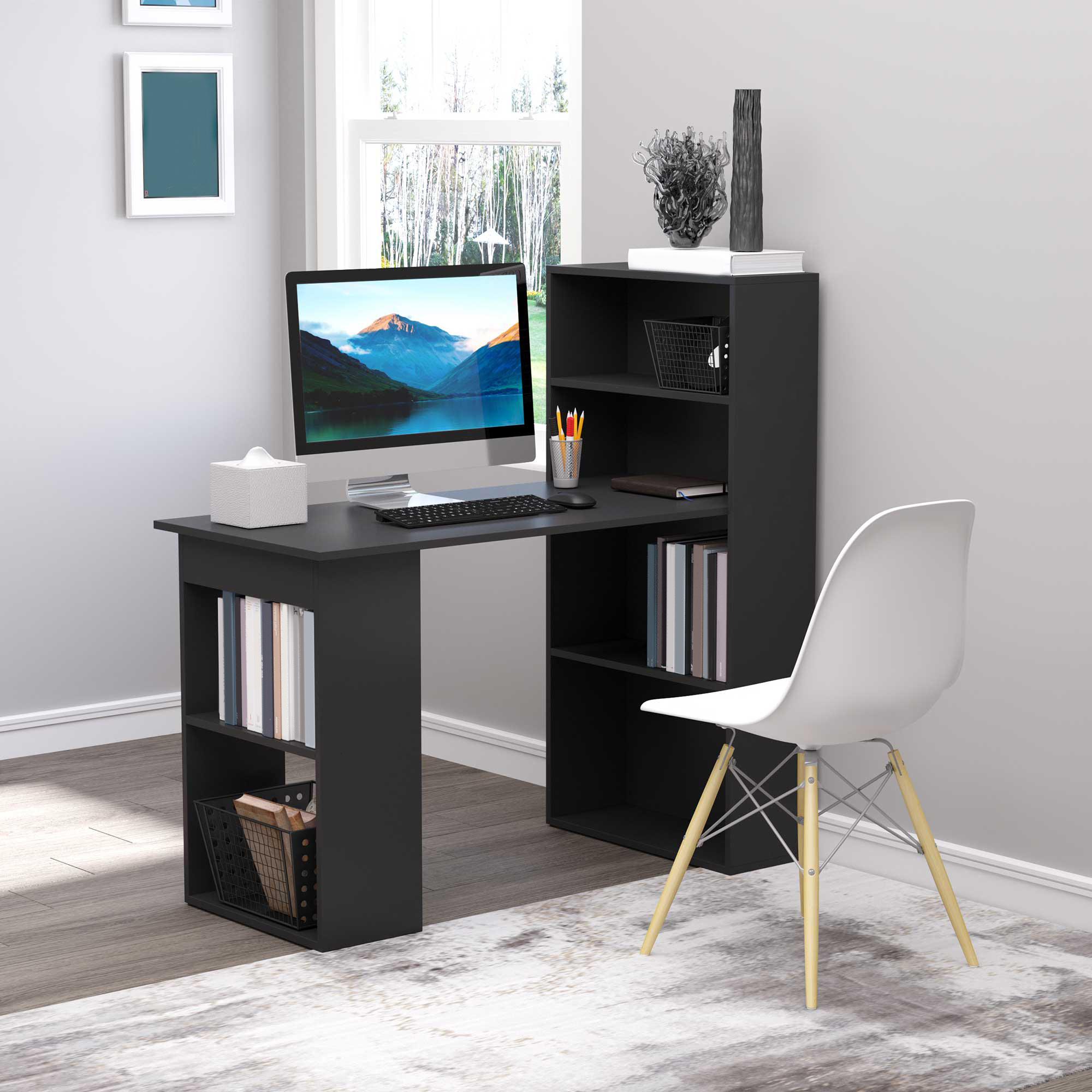 TEMU Bureau d'ordinateur moderne avec 6 étagères de rangement pour à domicile