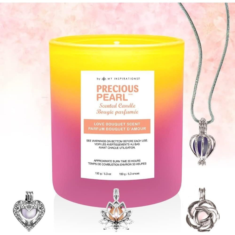 TEMU par – Bougie Parfumée en Soja 150g avec Collier de Perles Surprise – Bouquet (Parfum & Rose) – Cadeau d'Aromathérapie pour la Fête des Mères,