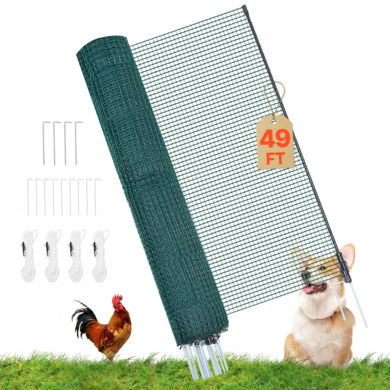 TEMU Vevor Temporary Fence With Posts, 3.9 X 49.2 Ft Plastic Mesh Fencing, Garden Safety Fences Netting With Double-spike Stakes & Guy Ropes,