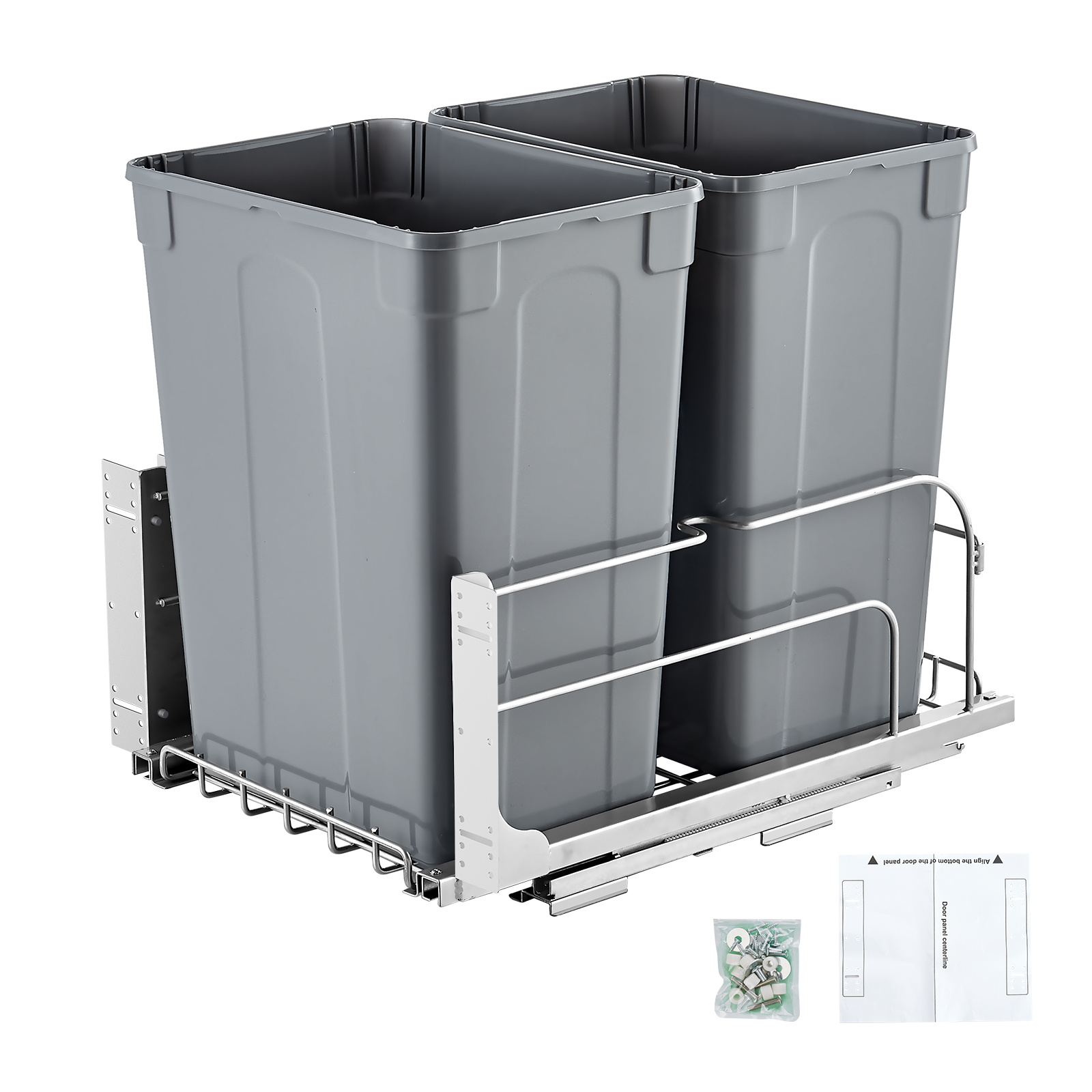 TEMU VEVOR Poubelle Coulissante, 35 QT x2 Sous Meuble Poubelle de Cuisine, Poubelle Robuste avec Kit de Porte et Glissière à Fermeture Douce, pour