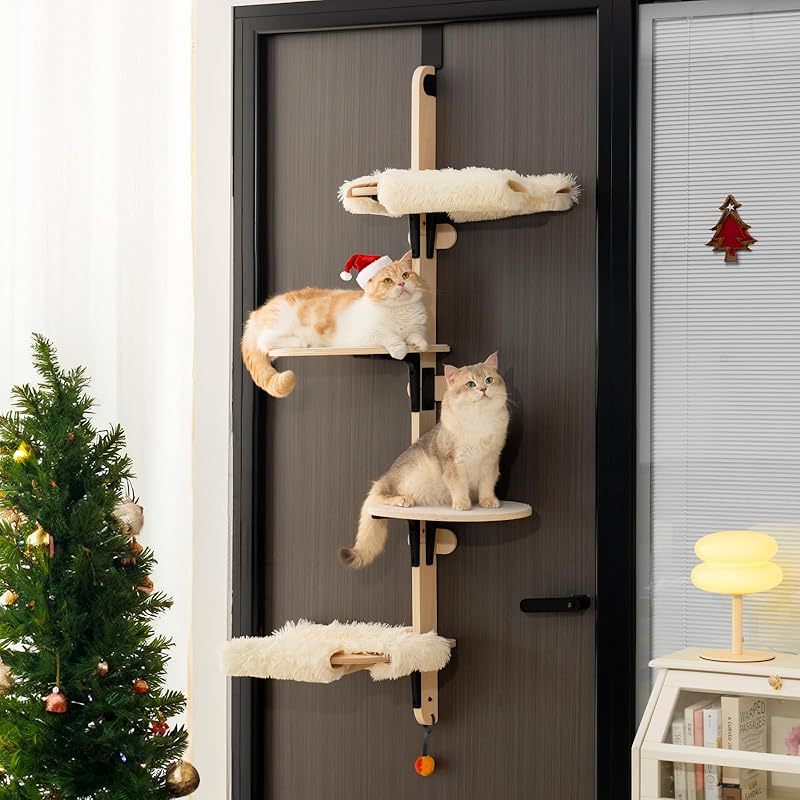 4   the door cat climbing shelves with hammock wooden cat tree tower for indoor cats 65 h x 26 8 l x 13 8 w