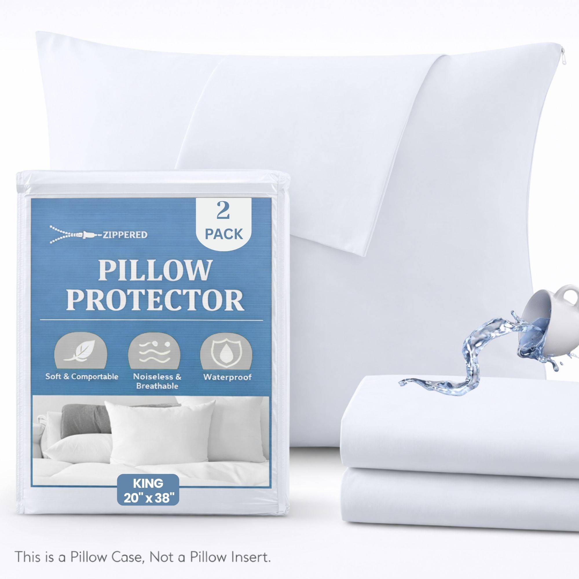 TEMU Lot de 2 protège-oreillers imperméables avec barrière TPU – Housses d'oreiller zippées pour lit, enveloppement d'oreiller respirant et