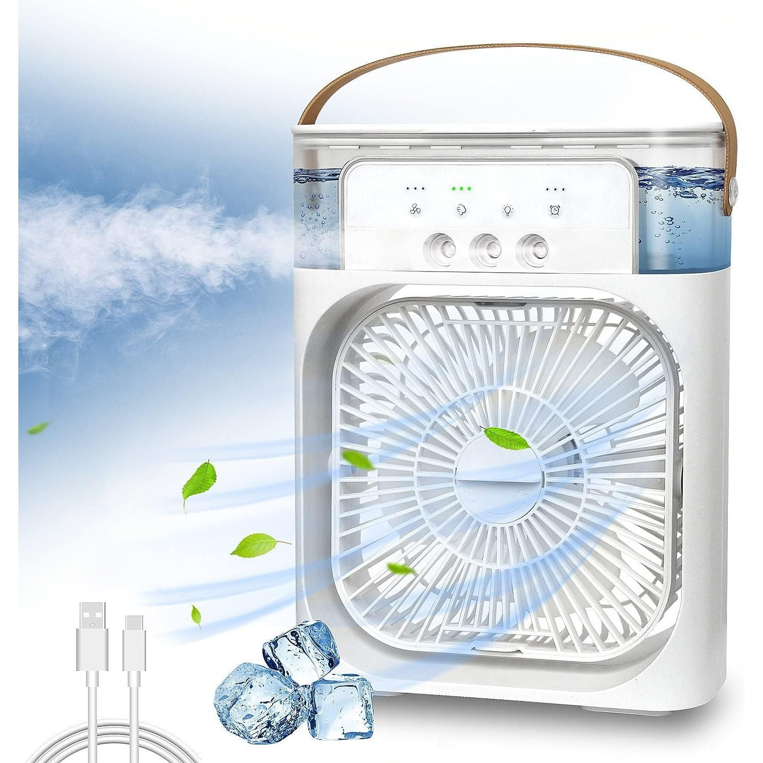TEMU Refroidisseur d'air portable, ventilateur de climatisation 3-en-1 avec trois vitesses de vent, un réservoir d'eau spacieux, de nuit éclatantes,