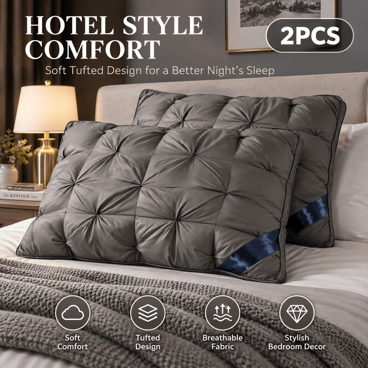 TEMU 2pcs Pillows - Heavyweight Bed Pillows With Slow Rebound & Neck Support | Cooling Pillows For Side, Back And Stomach Sleepers | Non-flattening