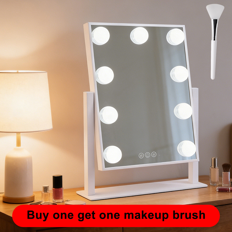 TEMU 1pc Style Vanity Mirror Featuring 9 Led Lights, Color Settings, Touch Control For Dimming, And 360° Rotation, Perfect For Your Dressing Room Or