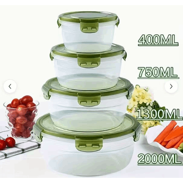 TEMU 4pcs Food Container Set With Lid, Round Plastic Food Container Set, Food Storage Container Set, Fruits And Vegetables, Transparent Lunch Boxes
