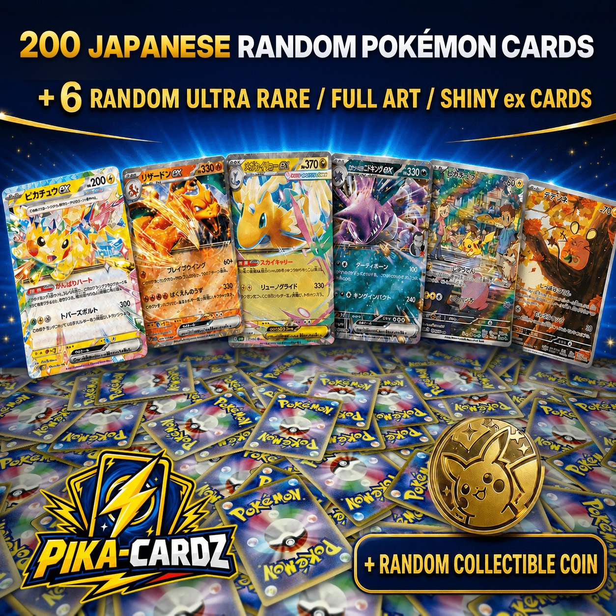 TEMU POKEMON TCG 200 CARTES ALÉATOIRES MEGA PACK + 6 ULTRA RARE/EX + PIECE