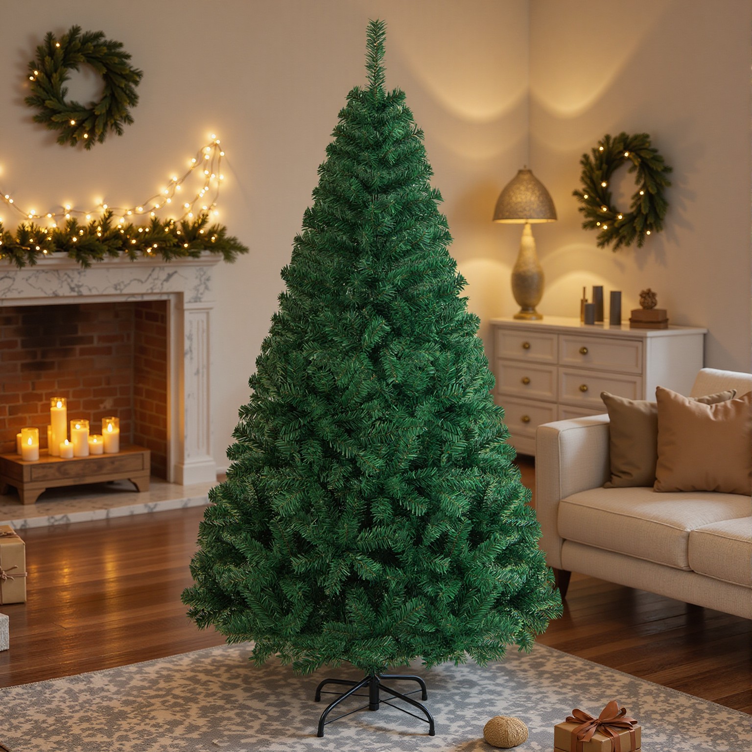 TEMU LIFEZEAL Sapin de Noël Artificiel 6/7/8 Pieds, Sapin d'Épicéa à Charnières avec 650/661/1215/1765 Pointes de Branches, Support en Métal Pliable,