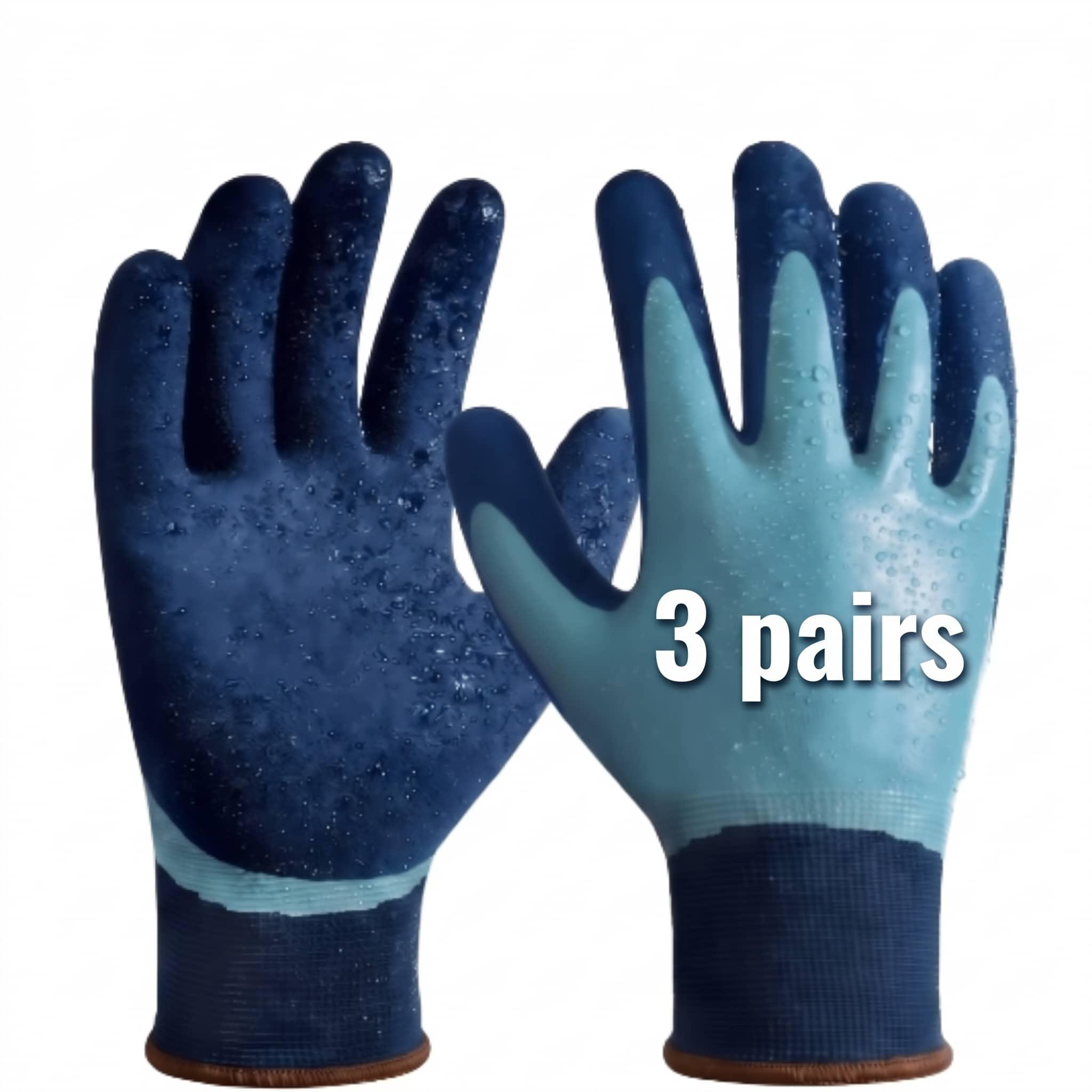 TEMU 3 Paires de Gants Imperméables en Latex avec Isolation. Gants d'Hiver avec Revêtement de Sable en Latex et Doublure Thermique