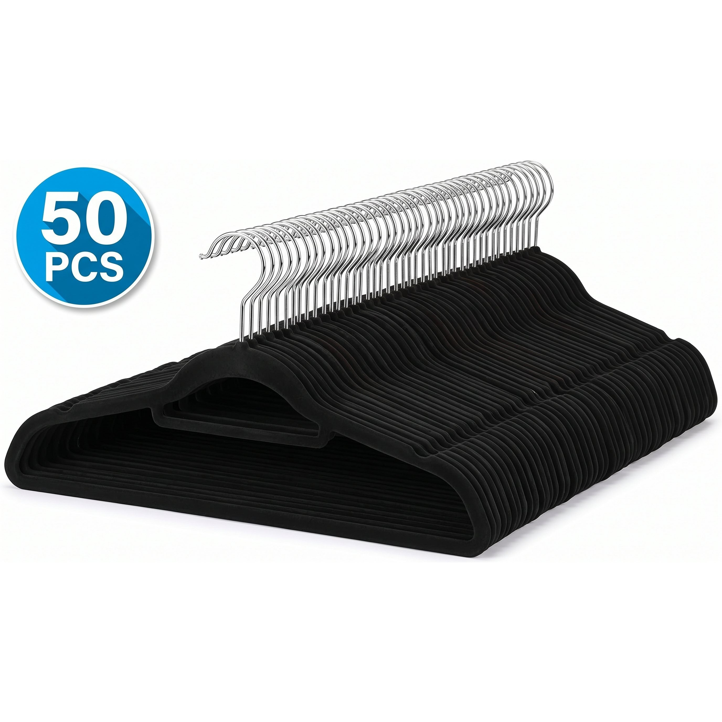 TEMU (TM) Lot de 50 cintres en velours noir, 50 cintres en velours noir avec crochet rotatif à , 16,5 pouces, barre à cravates robuste, de place pour
