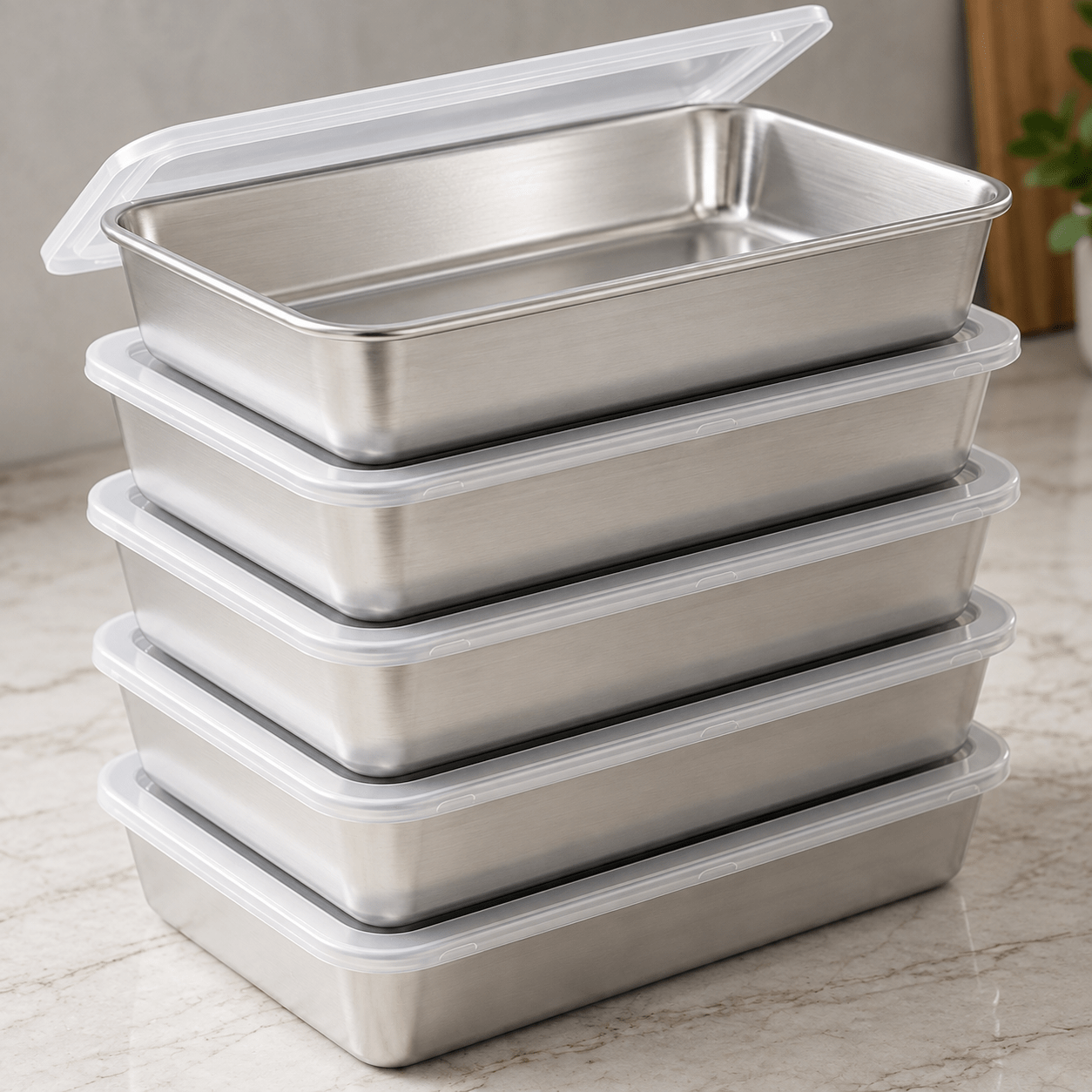 TEMU Ensemble de 5 grands récipients de conservation des aliments - Capacité de 2100 ml/70,8 oz, plateaux de préparation de repas rectangulaires