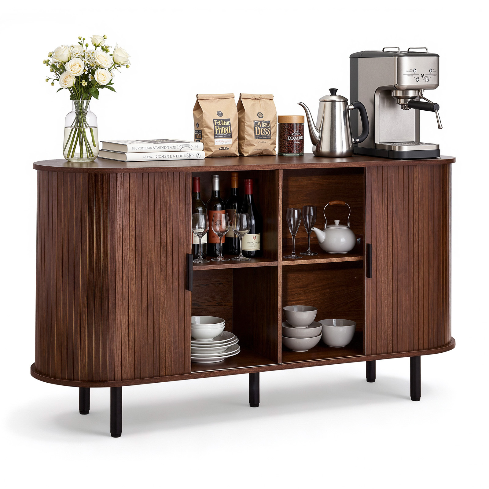 TEMU VEVOR Bar à café, Table de bar cannelée du du siècle, Meuble buffet avec 2 portes coulissantes, Buffet de côté pour salon, entrée, cuisine, 55.1