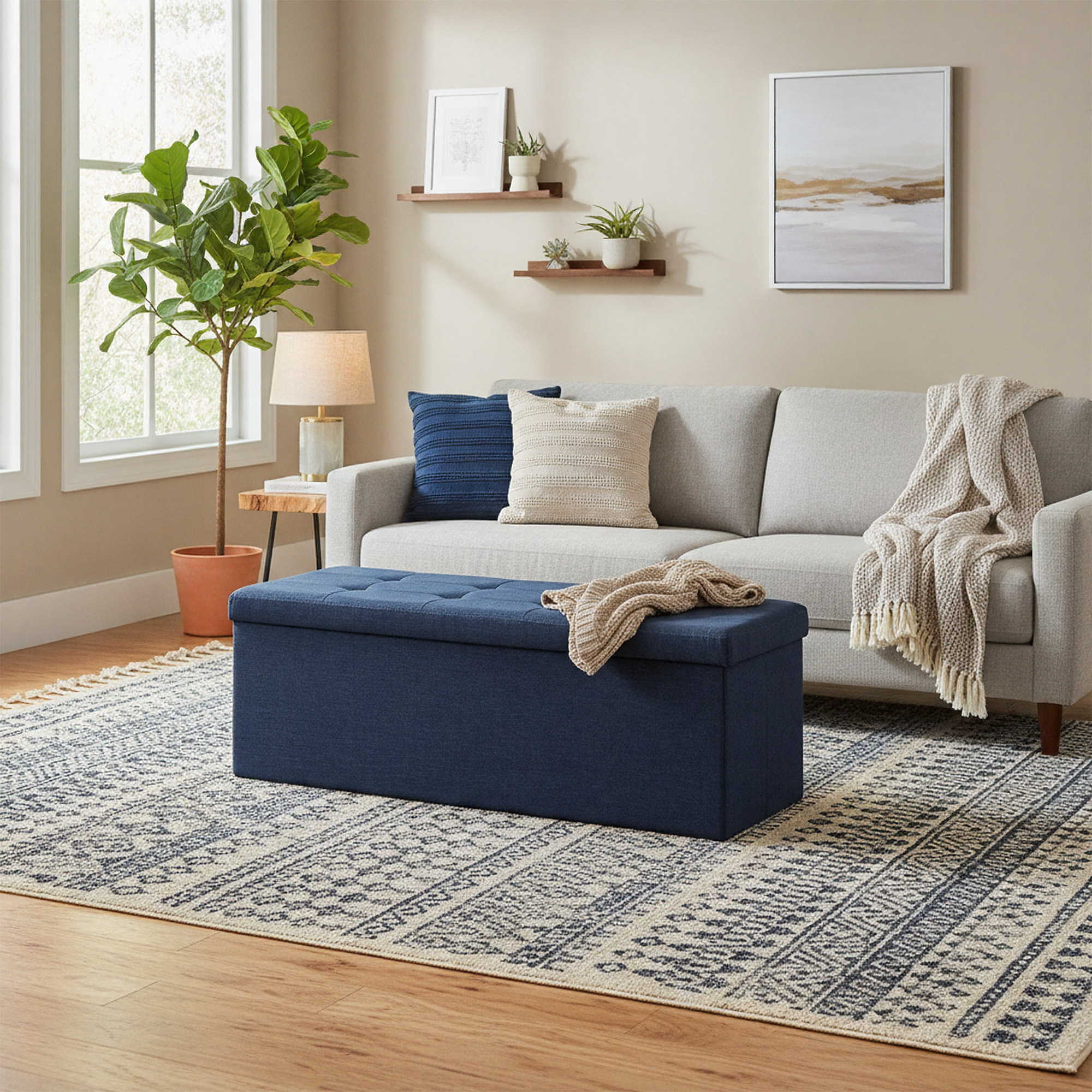 TEMU Ottoman de Rangement, 38 x 110 x 38 cm, Banquette d'Étagère de Lit, Coffre de Rangement, pour Salon, Chambre à Coucher, Entrée