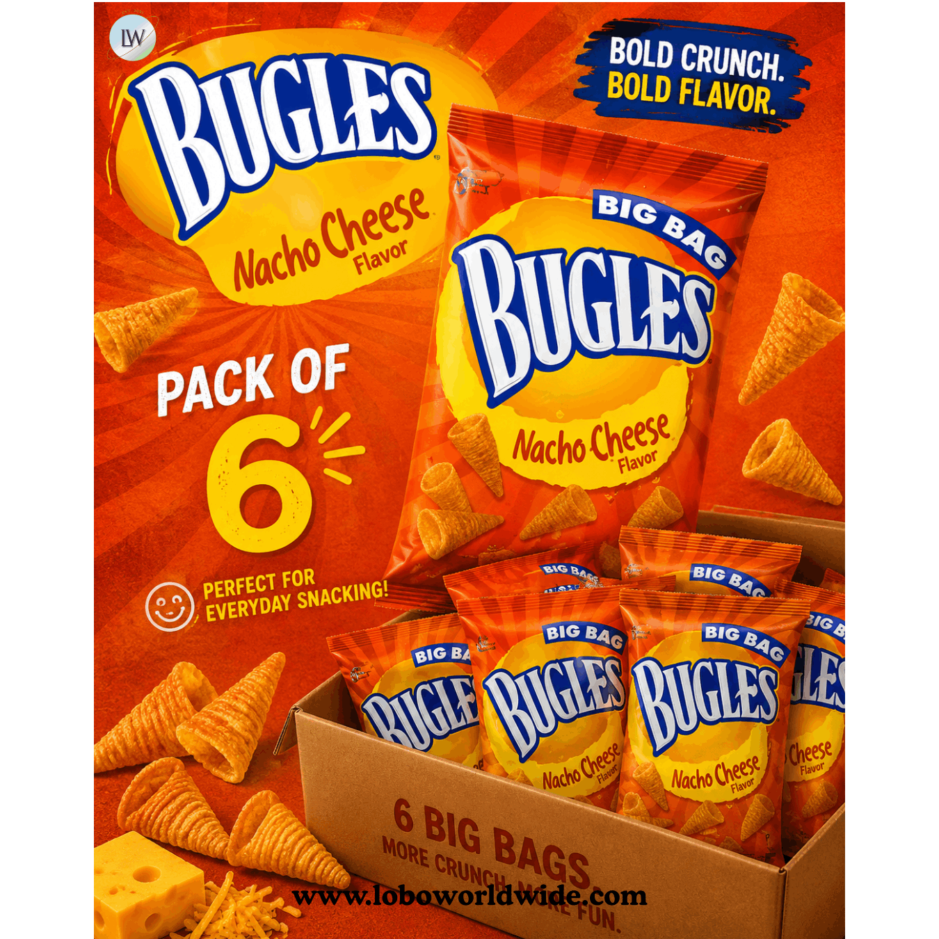TEMU Bugles Nacho Cheese, 1.5 oz (Paquet de 6)
