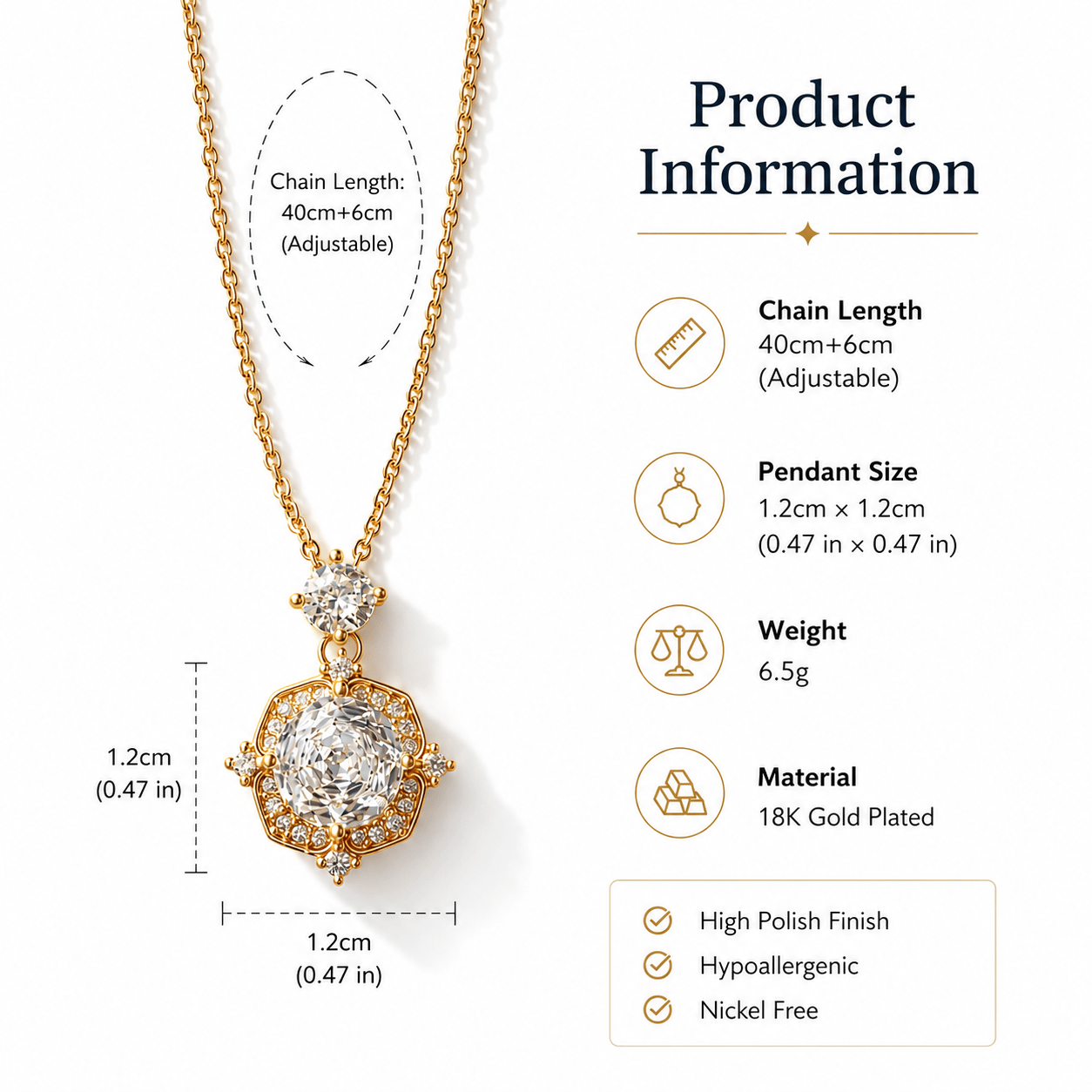 18K Plated 5A Cubic Zirconia Rose Cut Necklace — Vintage Gift