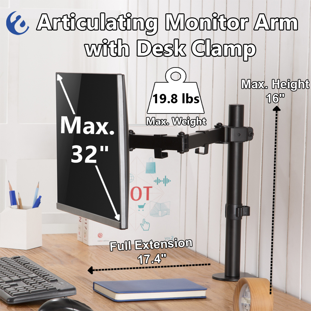 TEMU Bras de moniteur articulé avec pince de bureau pour écrans de 17" à 32" - Mounts EZCLAMPMK