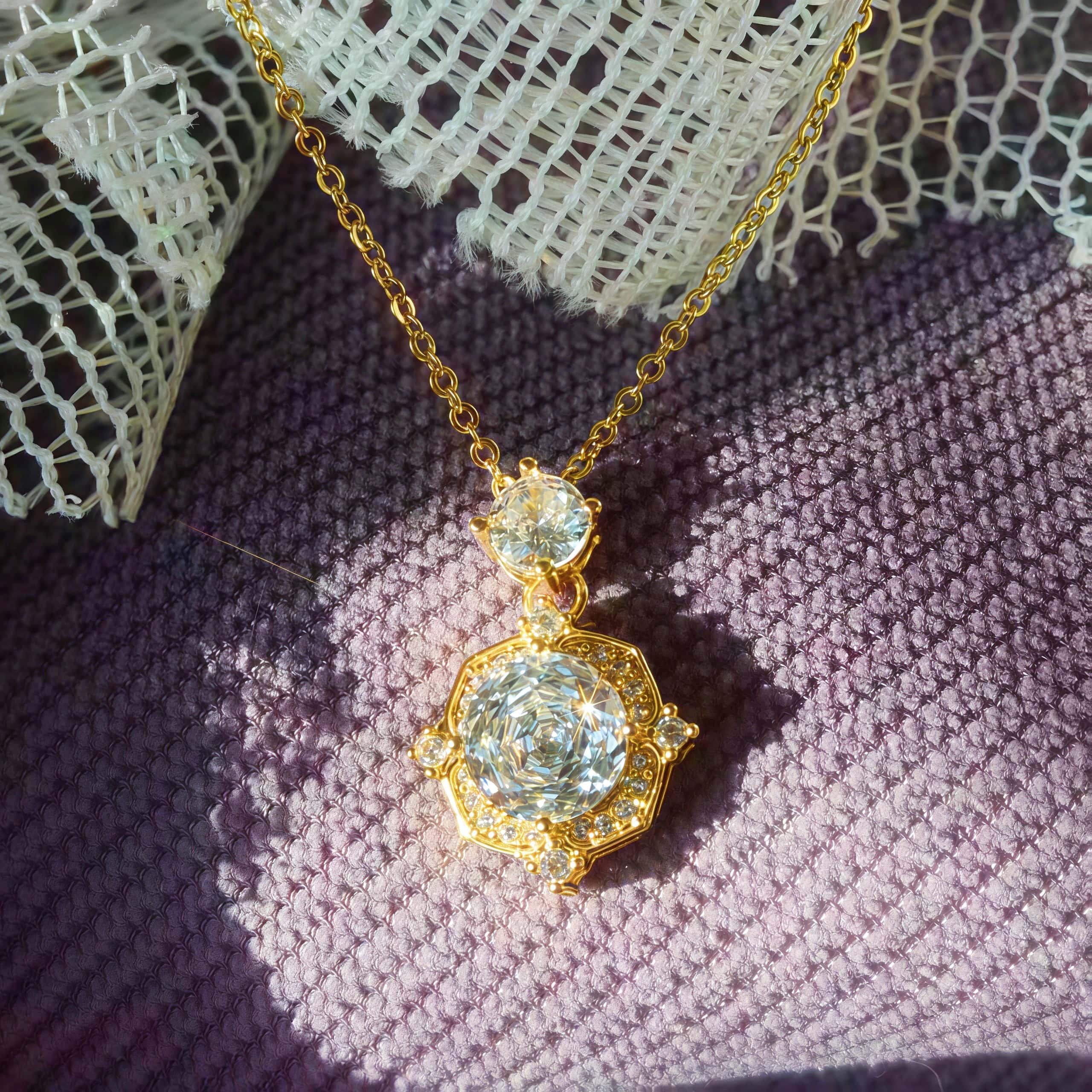 18K Plated 5A Cubic Zirconia Rose Cut Necklace — Vintage Gift