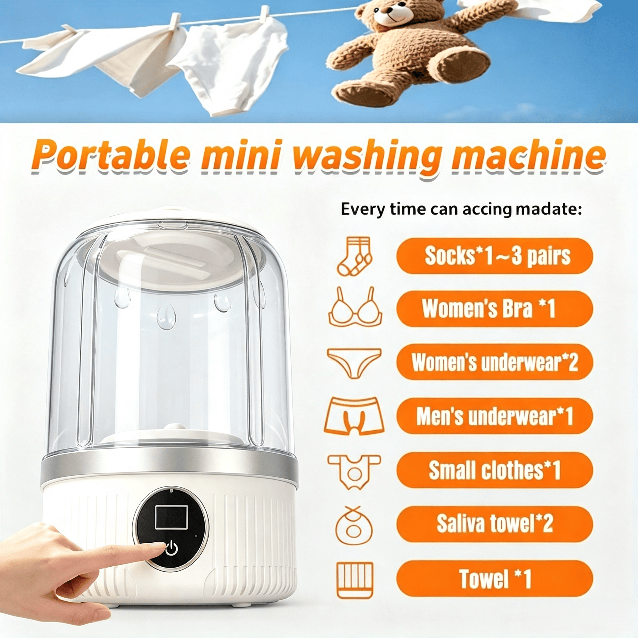 TEMU Small Portable Underwear Washer With 3 Timed Modes, Laundry Washing Machine For Socks , Wireless Rechargeable Personal Washer For Dormitory