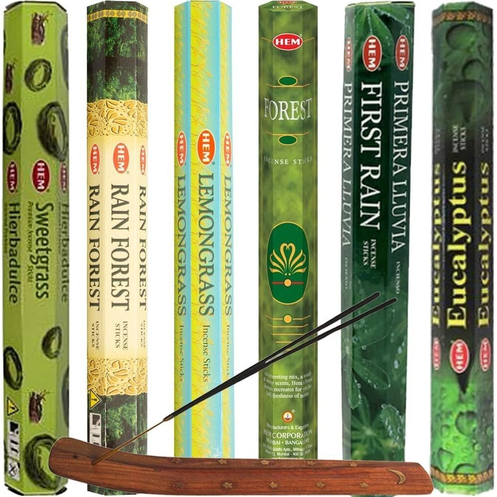 TEMU HEM Retreat Bâtonnets avec Support, Lot de 120 Pièces Parfums , Forêt , Herbe Douce, Forêt, Eucalyptus et pour Aromathérapie, Méditation, Yoga,
