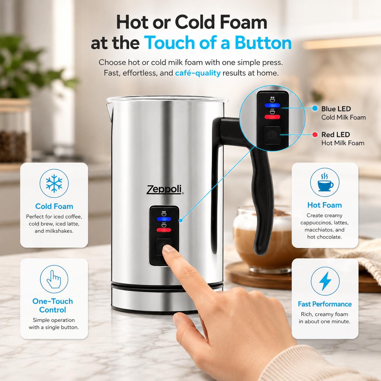 TEMU Mousseur à lait électrique automatique et chauffe-lait, appareil à mousse chaud et froid avec intérieur en acier inoxydable, machine à café,
