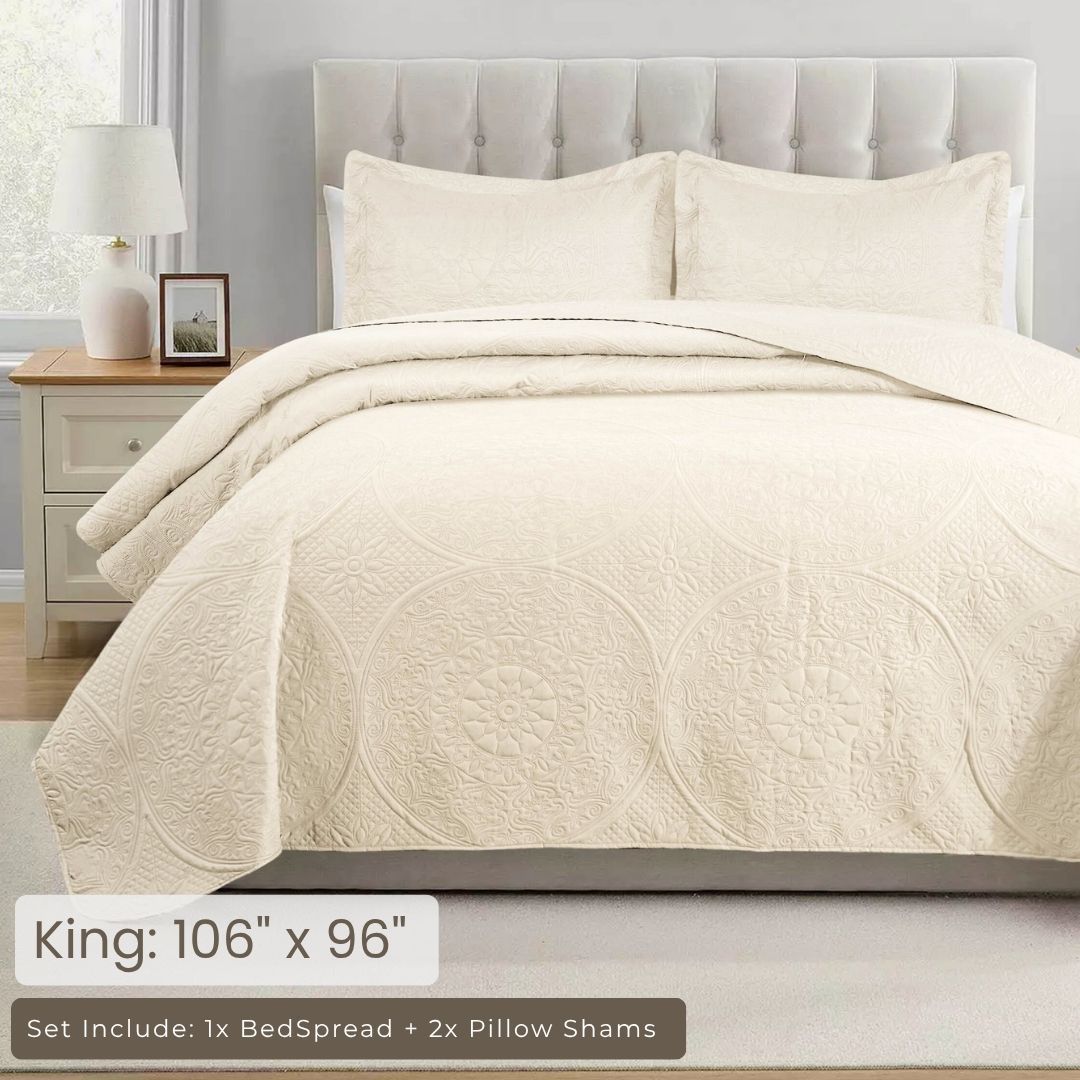 TEMU Quilted 3pcs Embossed Bedspread/bed Cover (1* Bedspread/bed Cover + 2* Pillowcases, Without Filler), Soft, Breathable And Comfortable Bedding -