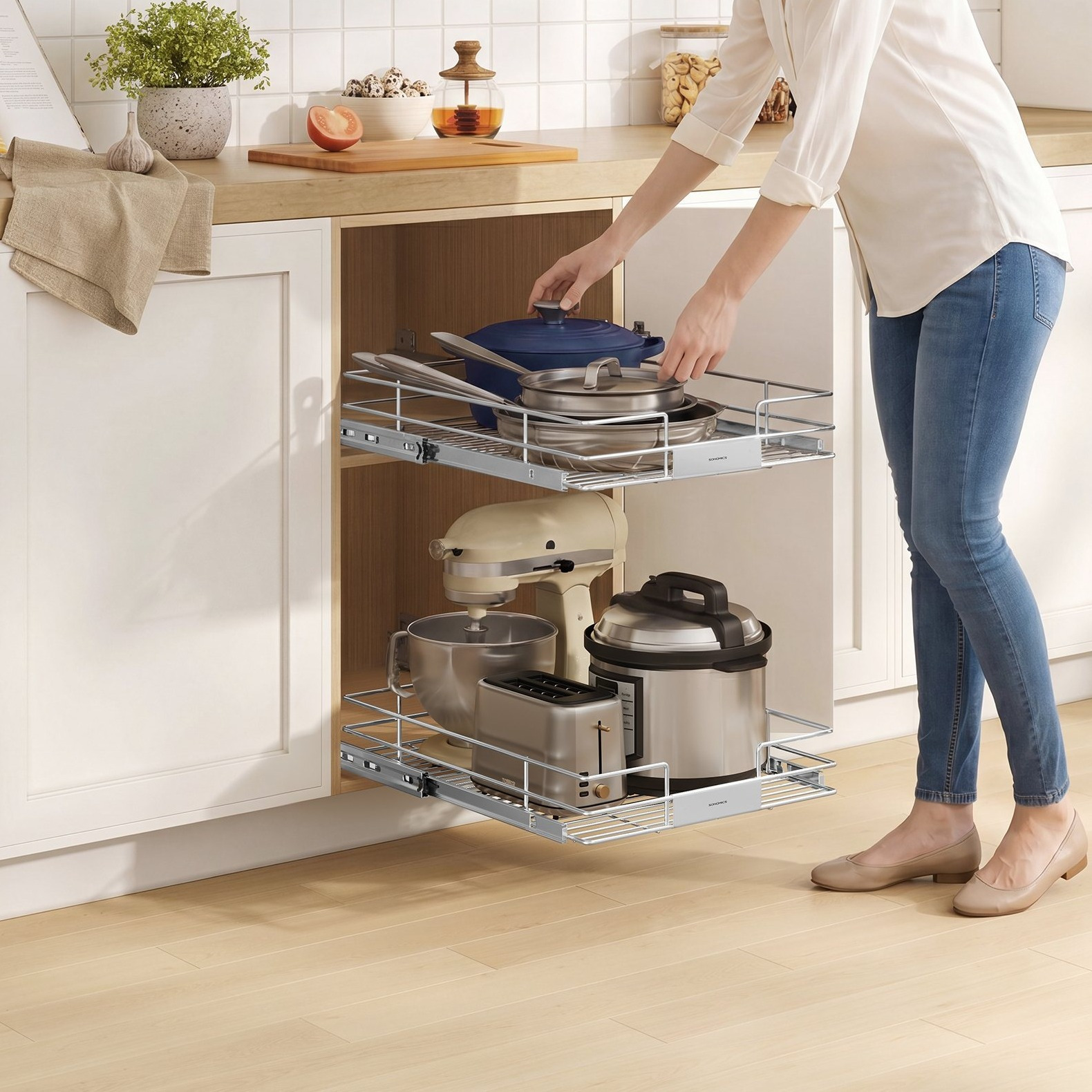 TEMU Organisateur d' coulissant, tiroir coulissant robuste en acier pour cuisine, 21,3 x 17,3 x 5,3 pouces, gris