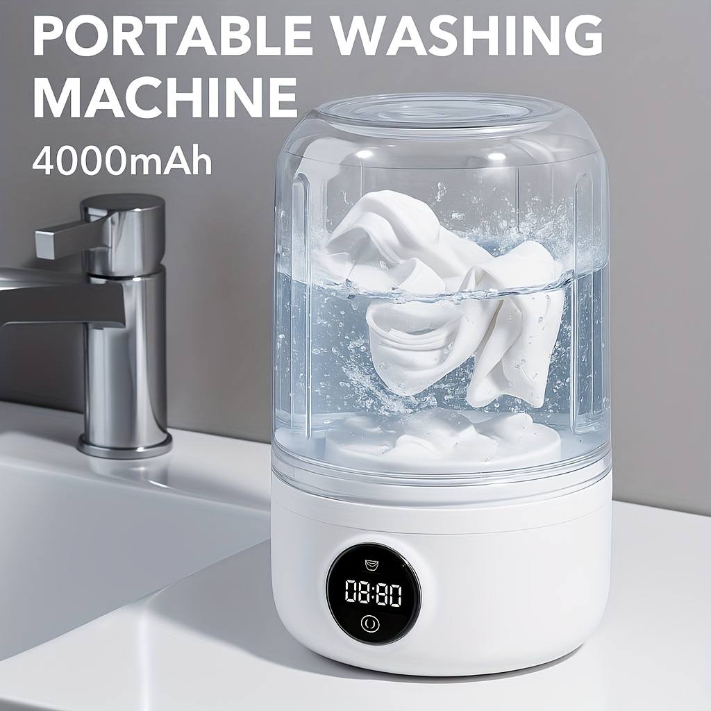 TEMU Mini Machine à Laver Portable avec Batterie 4000Mah Lave-Linge de Voyage pour Soutien-Gorge, Sous-Vêtements, Chaussettes Nettoyeur Électrique