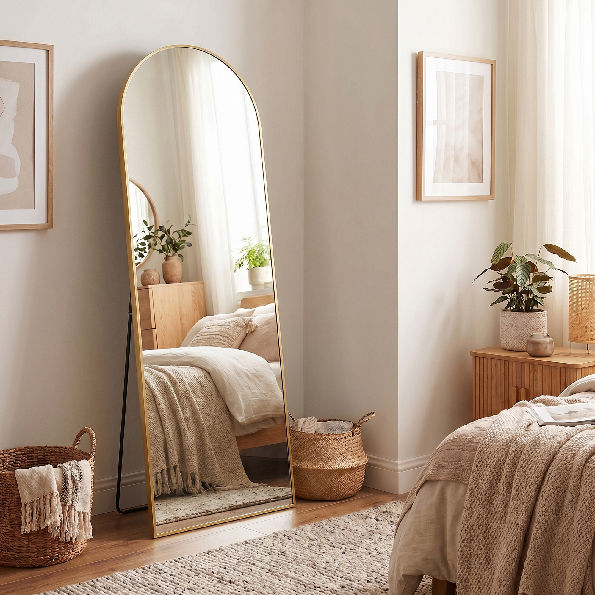 TEMU Arched Full Length Mirror, Shatterproof Freestanding Floor Mirror, 63 X 19.7 X 0.5 Inches, Gold