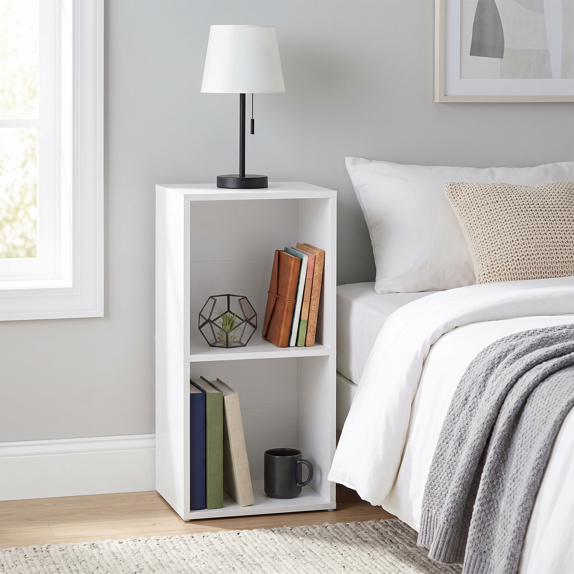 TEMU Étagère à livres à 2 niveaux, organisateur de rangement ouvert autoportant pour salon, 11,8 x 9,5 x 25,2 pouces, blanc