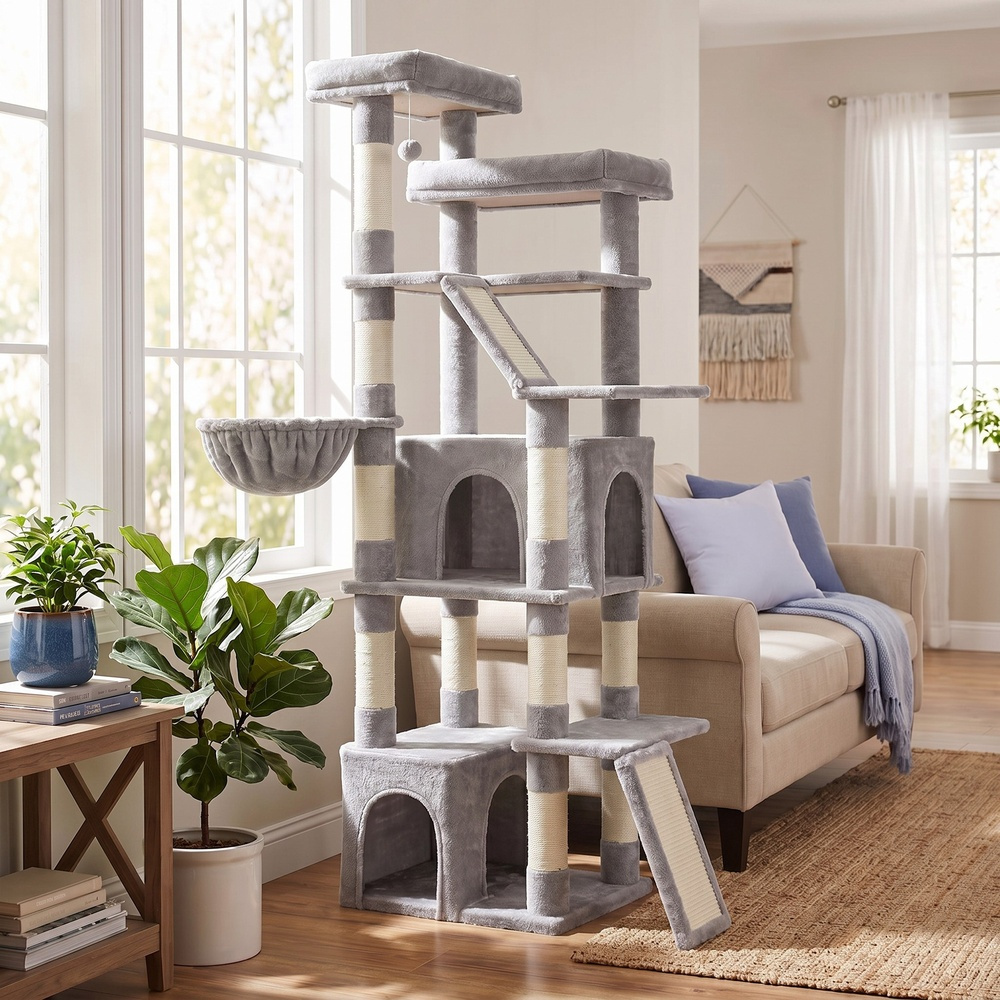 TEMU Arbre à chat tour de 185 cm de haut avec poteaux et planches à pour chats d'intérieur, gris