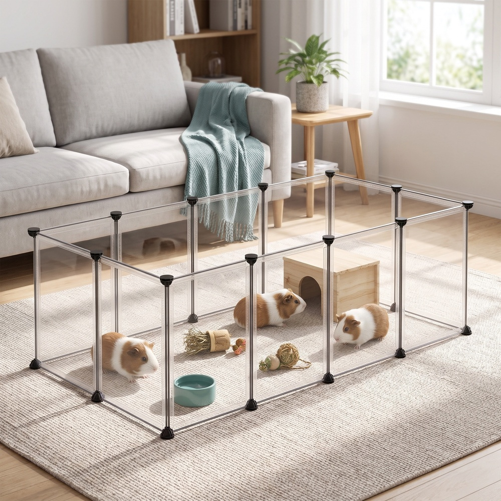 TEMU Parc pour animaux de compagnie, clôture d'intérieur transparente à assembler soi-même pour petits chiens et lapins, 47,2 ,6 x 15,7 pouces, blanc