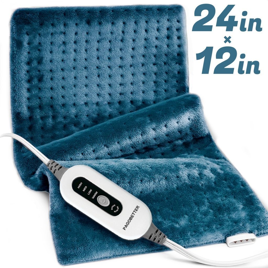 TEMU Heating Pad for Back, Neck and Shoulders, Plush Electric Heating Pad, 12x24in or 17x33in Options, Double-Sided Flannel, Fast Heating with 4