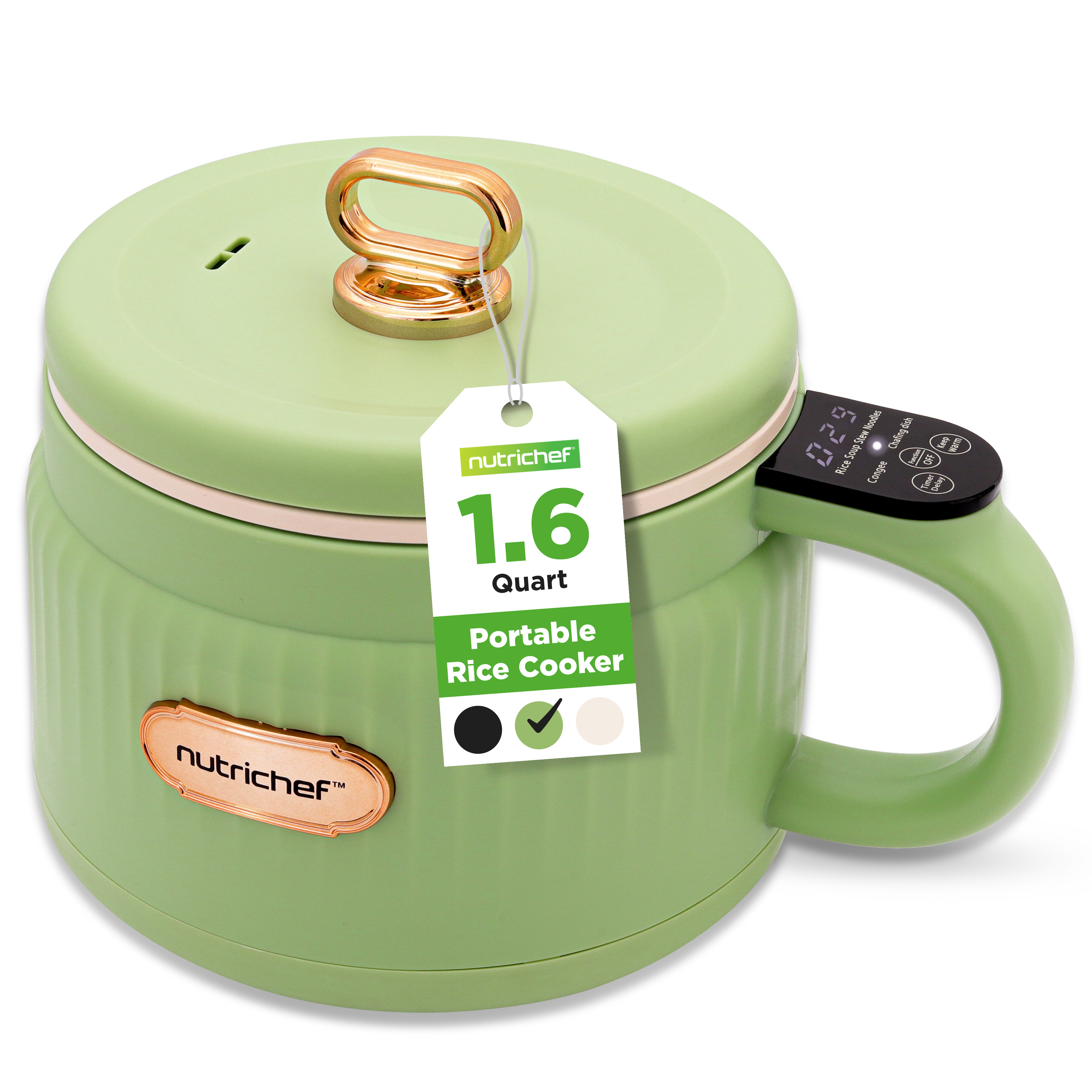 TEMU Cuiseur à riz électrique et préparateur de repas portable de 1,6 Qt, NutriChef, cuiseur en céramique antiadhésive multifonction avec panneau de