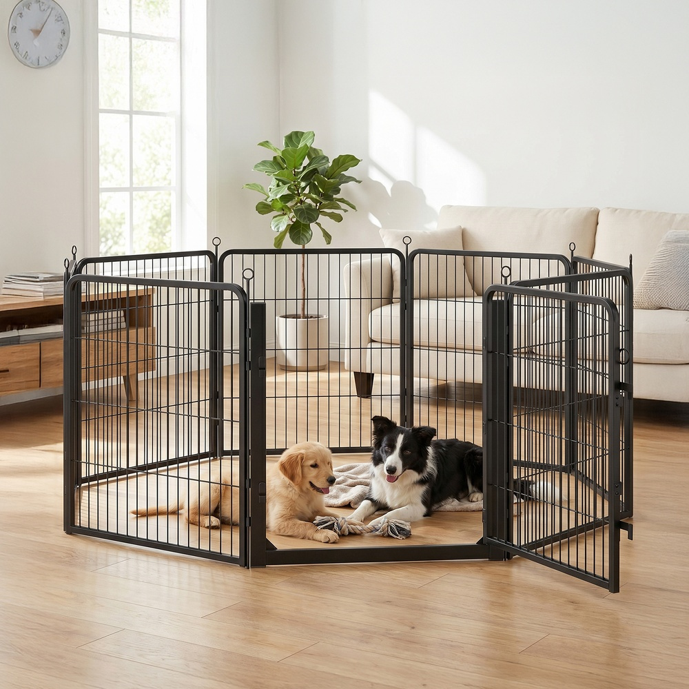 TEMU Parc pour chien, 8 panneaux de clôture robuste en acier pour animaux de compagnie avec porte, 66.9 .9 x pouces, Noir