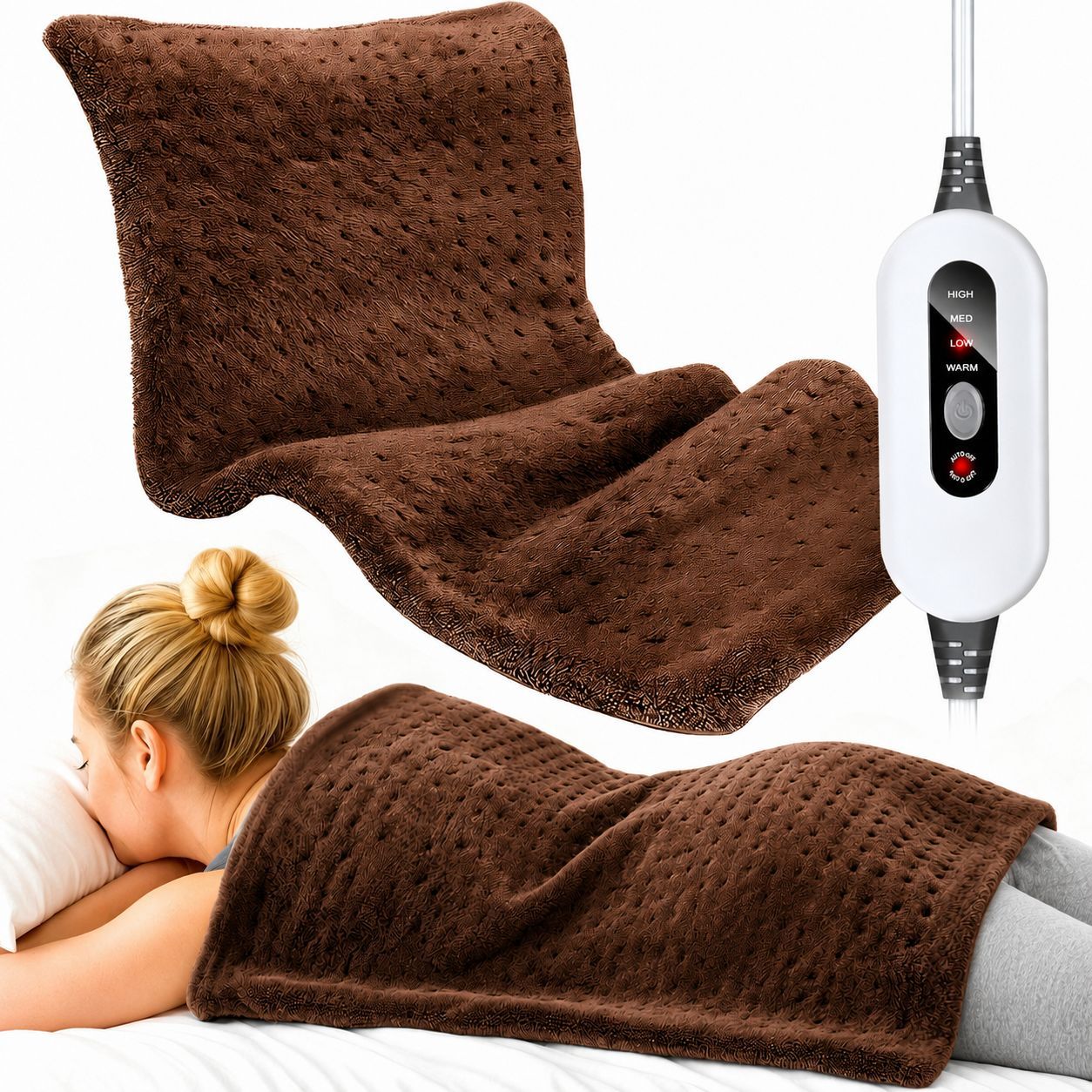 TEMU Heating Pad For Back, Neck And Shoulders, 12x24in Or 33x17in Size Options, Double-sided Plush Flannel Electric Heating Pad, Fast Heating With 4