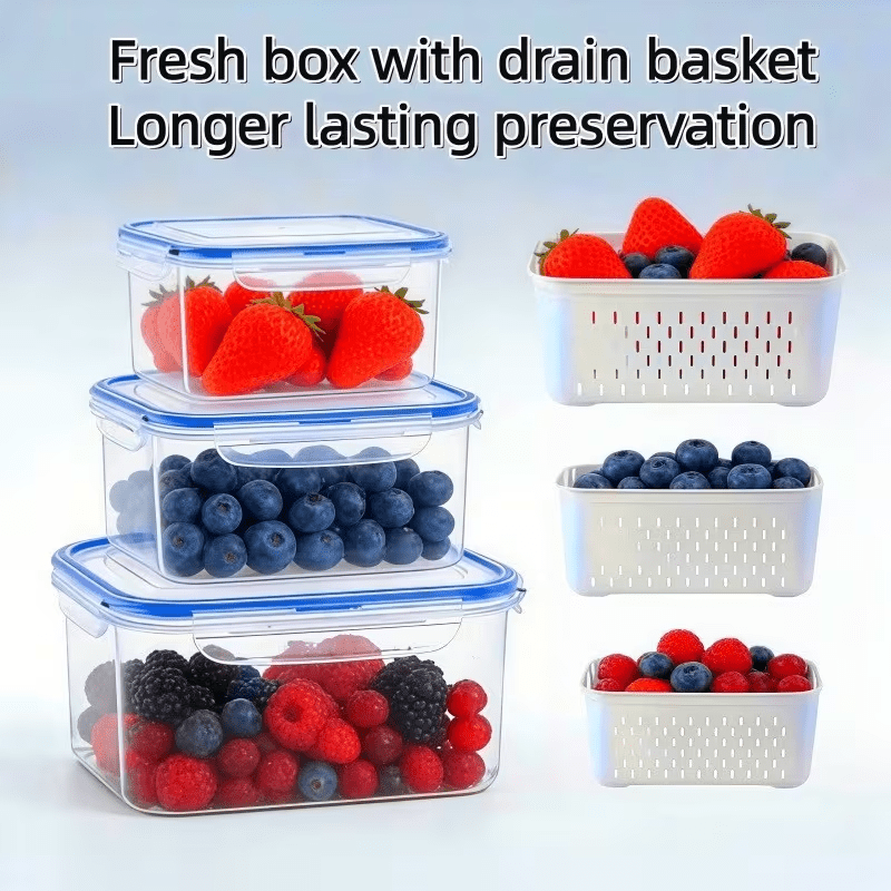 TEMU Lot de 6 contenants de conservation de fruits de grande capacité pour réfrigérateur avec amovible, boîte de conservation alimentaire hermétique,