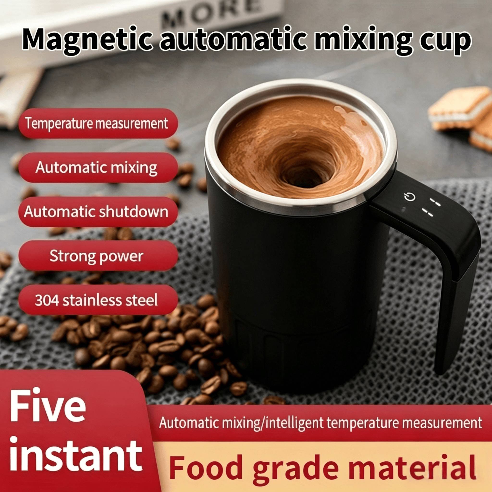 TEMU Magnetic Self Stirring Coffee Mug With Temperature Display, Automatic Electric Mixing Cup, Stainless Steel Mix Mug For Coffee, Milk & Protein
