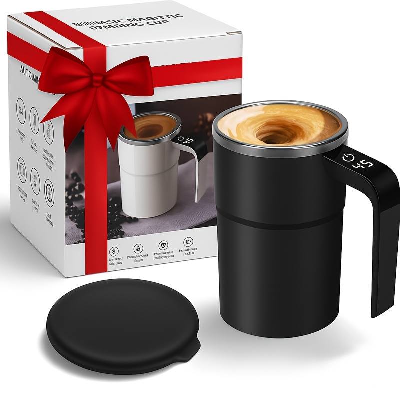TEMU Magnetic Self Stirring Coffee Mug, Automatic Electric Mixing Cup With Lid, Stainless Steel Self Mix Mug, Gift Box Packaging For Coffee, Milk