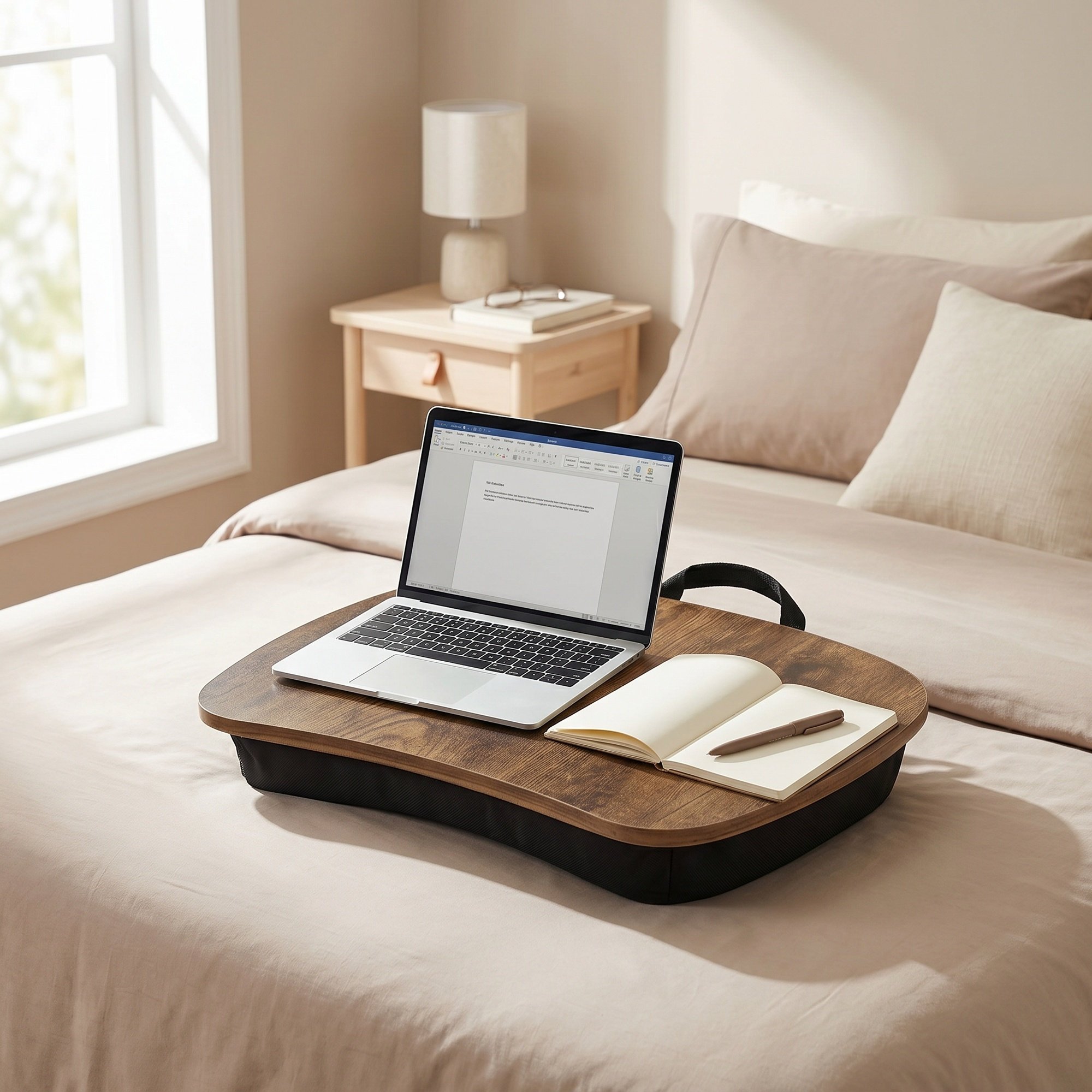 TEMU Tablette pour Ordinateur Portable avec Poignée, Plateau de Lit, 12,6 x 15,7 x 3,1 Pouces, Brun Rustique