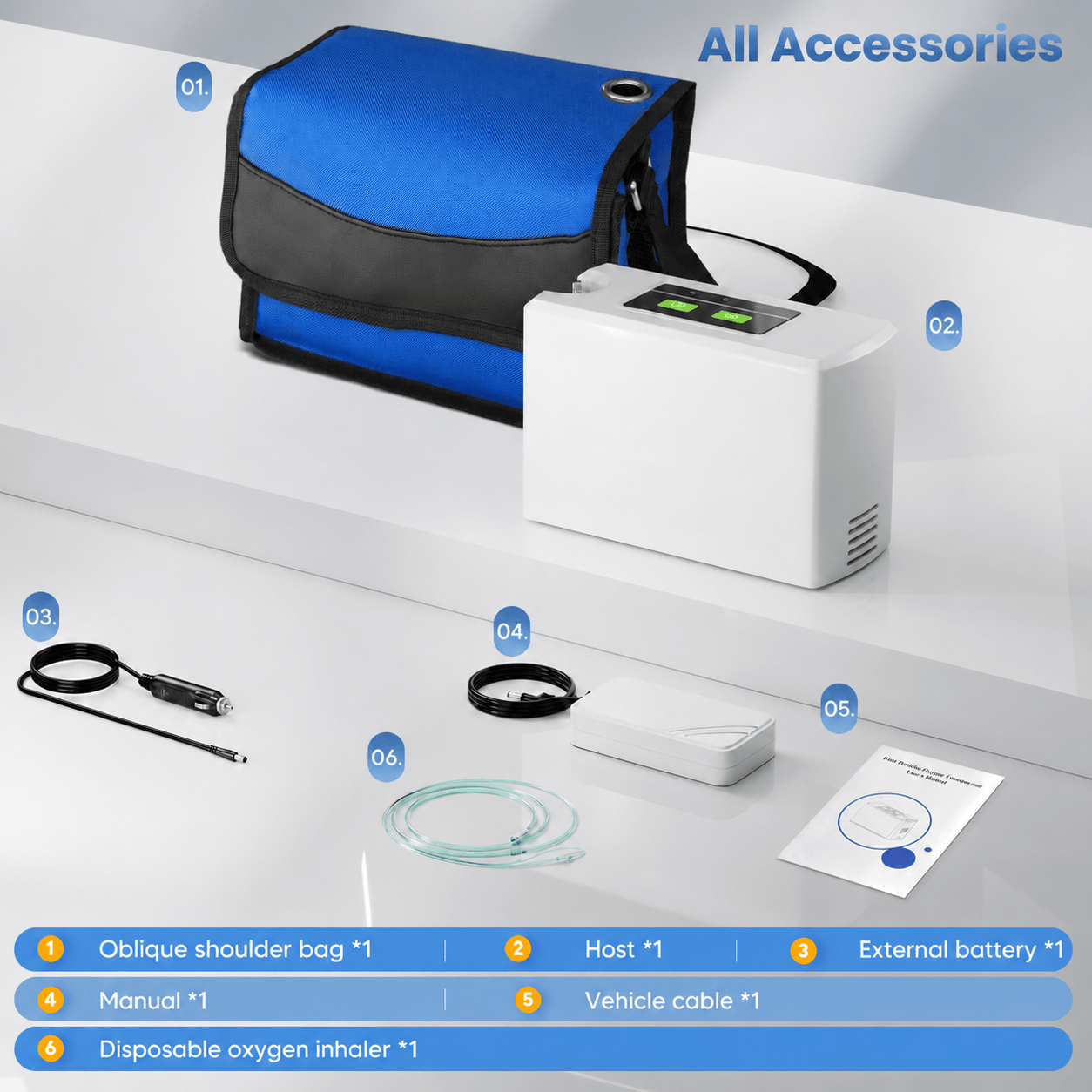 TEMU Concentrateur d' portable 3L, débit d' de haute pureté 33 %, générateur d' avec batterie rechargeable 2500mAh, équipé d'une sacoche de transport