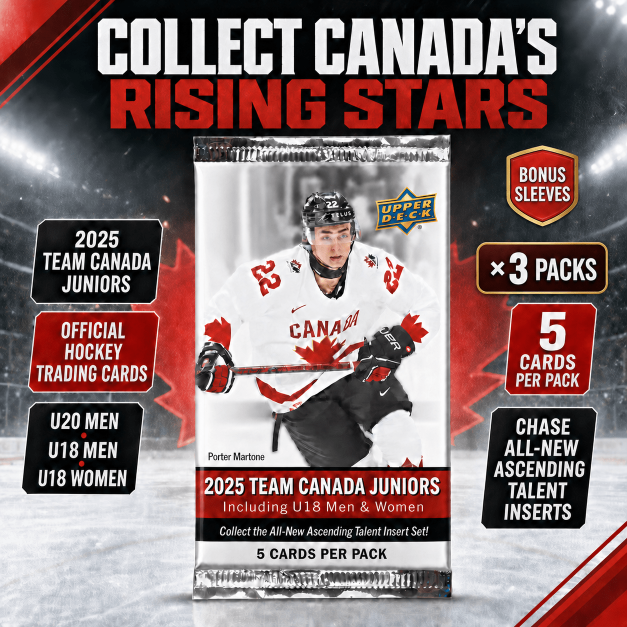 TEMU Pack de X3 cartes à collectionner de hockey Team Canada – Super cadeau pour les fans et de hockey