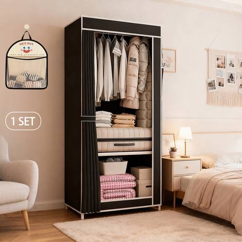 portable wardrobe closet clothes organizer non woven fabric cover with 6 storage shelves 2 hanging sections and 4 side pockets bedroom wardrobe dust proof storage portable assembly wardrobe living room wardrobe sturdy and durable wardrobe 170 128 45cm 148 56 44cm