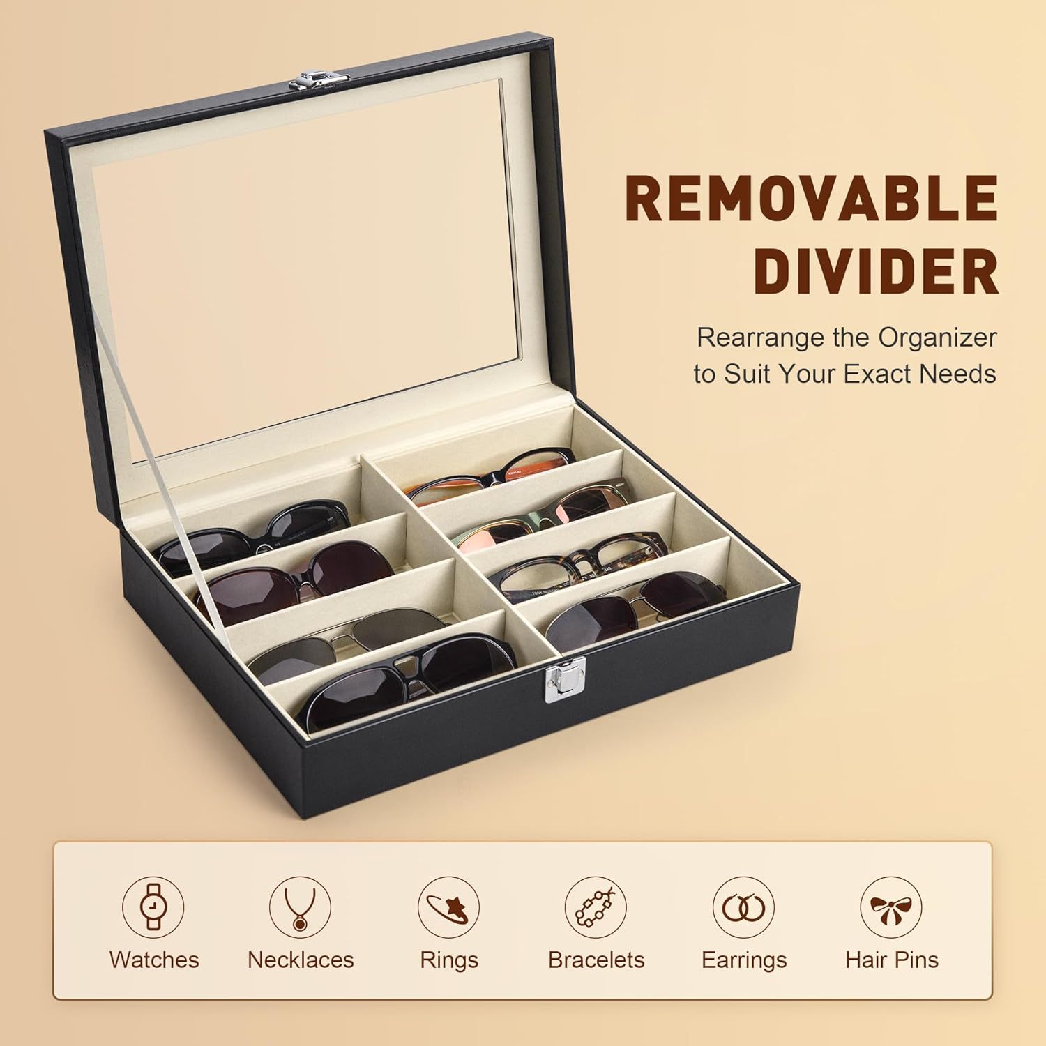 TEMU 1 pièce, Organisateur de lunettes à 8 emplacements – Étui de rangement multifonctionnel adapté aux lunettes et accessoires ; peut également être