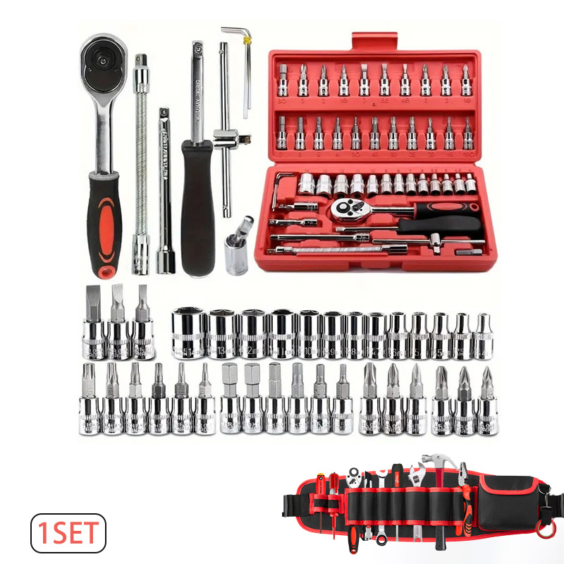 TEMU Kit de Réparation Auto, Clé à Douille, Combinaison à Cliquet, Boîte à Outils Multifonction Universelle pour Réparation Automobile